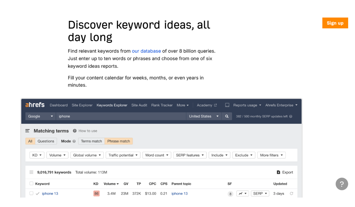 ahrefs keyword research tool